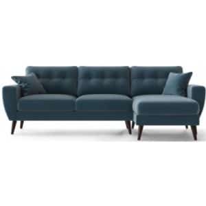 Gallieni højrevendt chaiselong sofa i velour 242 x 152 cm - Brun/Blå