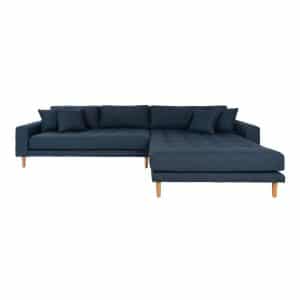 HOUSE NORDIC Lido sofa, m. højrevendt chaiselong - mørkeblå polyester