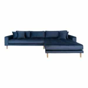HOUSE NORDIC Lido sofa, m. højrevendt chaiselong - mørkeblå velour