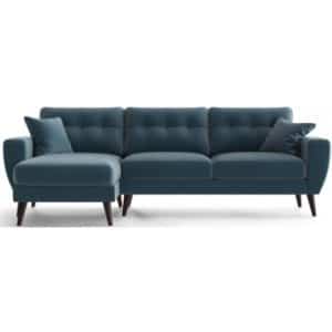 Gallieni venstrevendt chaiselong sofa i velour 242 x 152 cm - Brun/Blå