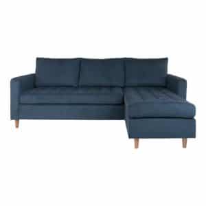Sofa i blå fløjl med træben 151/83x219xH80 cm HN1010 - 1301511