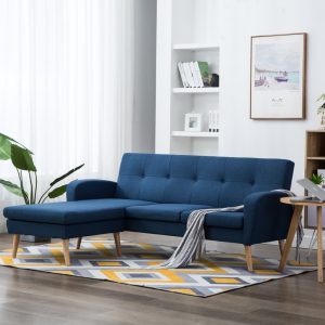 L-formet sofa i stofbeklædning 186 x 136 x 79 cm blå