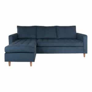 HOUSE NORDIC Firenze sofa, m. vendbar chaiselong - blå fløjl og natur bøg