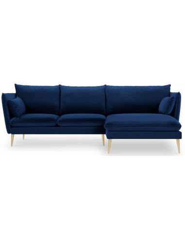 Agate Chaiselong sofa i velour højrevendt B250 x D165 cm - Guld/Blå