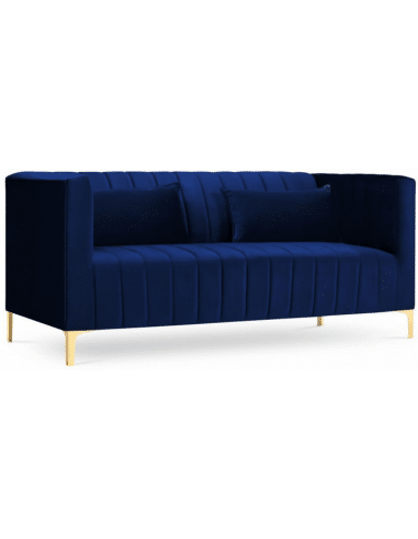 Annite 2-personers sofa i metal og velour B160 cm - Guld/Blå
