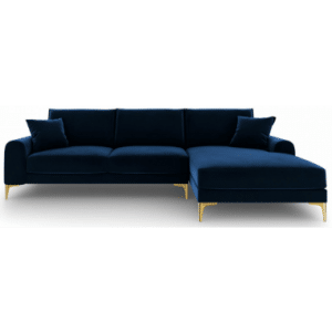Larnite Chaiselong sofa i velour højrevendt B254 x D182 cm - Guld/Blå