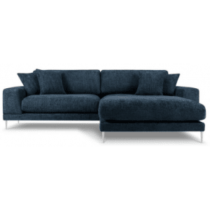 Jog højrevendt chaiselong sofa i metal og chenille B286 x D242 cm - Sølvgrå/Blå