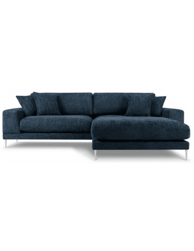 Jog højrevendt chaiselong sofa i metal og chenille B286 x D242 cm - Sølvgrå/Blå