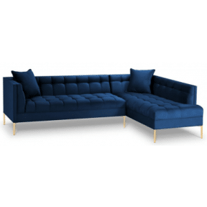 Karoo højrevendt chaiselong sofa i metal og velour B270 x D185 cm - Guld/Blå