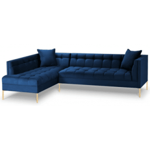 Karoo venstrevendt chaiselong sofa i metal og velour B270 x D185 cm - Guld/Blå