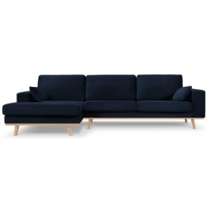 Tugela venstrevendt chaiselong sofa i bøgetræ og velour B281 x D154 cm - Bøg/Blå