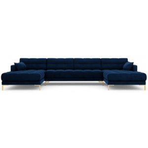 Mamaia U-sofa i velour B383 x D185 cm - Guld/Blå