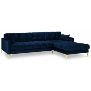 Mamaia højrevendt chaiselong sofa i velour B293 x D185 cm - Guld/Blå