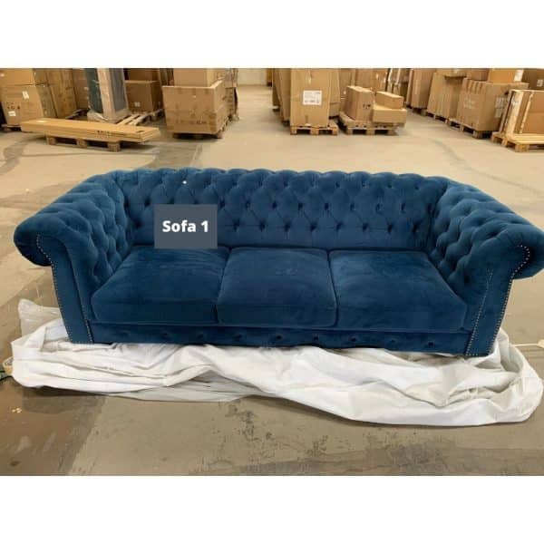 HAGA Cambridge sofa - blåt fløjl stof, 3 pers. - OUTLET