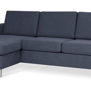 Pan set 1 3D sofa med chaiselong - blå polyester stof og børstet aluminium