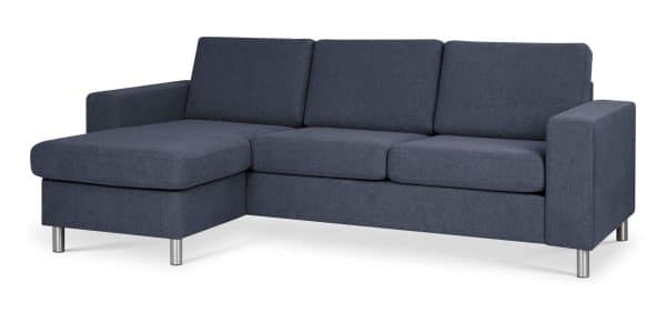 Pan set 1 3D sofa med chaiselong - blå polyester stof og børstet aluminium