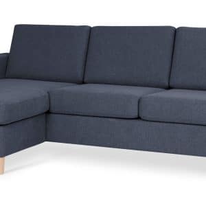 Pan set 1 3D sofa med chaiselong - blå polyester stof og natur træ