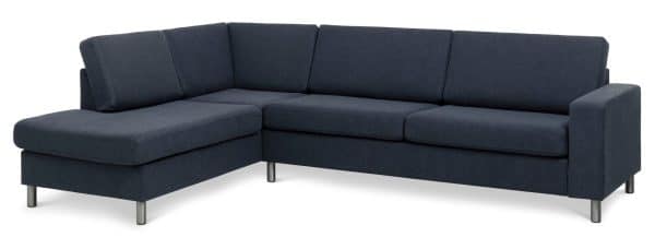 Pan set 2 OE left sofa med chaiselong - blå polyester stof og børstet aluminium