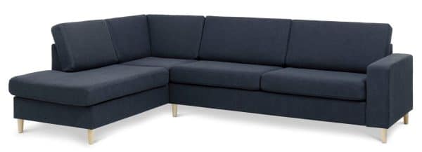 Pan set 2 OE left sofa med chaiselong - blå polyester stof og natur træ