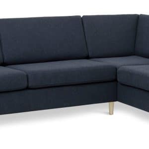 Pan set 3 OE right sofa med chaiselong - blå polyester stof og natur træ