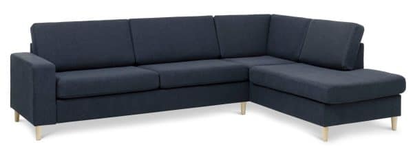 Pan set 3 OE right sofa med chaiselong - blå polyester stof og natur træ