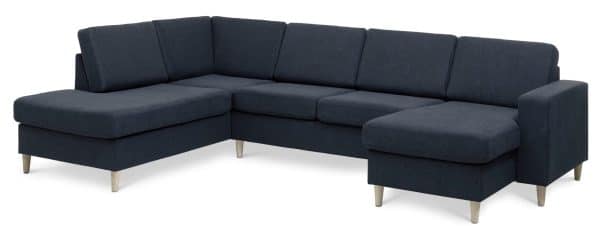 Pan set 4 U OE left sofa med chaiselong - blå polyester stof og natur træ