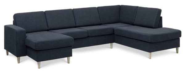 Pan set 5 U OE right sofa med chaiselong - blå polyester stof og natur træ