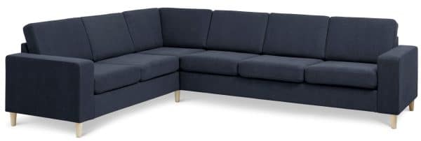 Pan set 7 corner hjørnesofa - blå polyester stof og natur træ