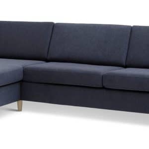 Pan set 8 3D XL sofa, m. chaiselong - blå polyester stof og natur træ