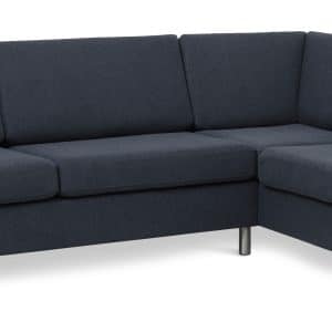 Pan set 3 OE right sofa med chaiselong - blå polyester stof og børstet aluminium