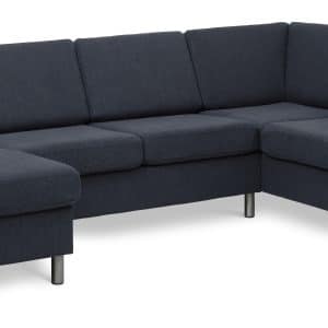 Pan set 5 U OE right sofa med chaiselong - blå polyester stof og børstet aluminium