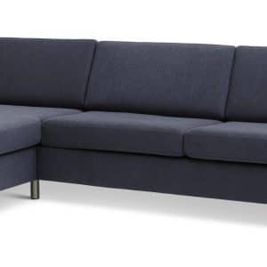 Pan set 8 3D XL sofa, m. chaiselong - blå polyester stof og børstet aluminium