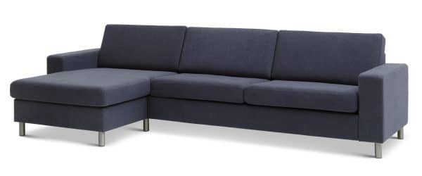 Pan set 8 3D XL sofa, m. chaiselong - blå polyester stof og børstet aluminium
