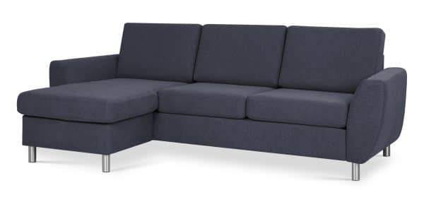 Wendy set 1 3D sofa, m. chaiselong - blå polyester stof og børstet aluminium