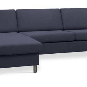 Wendy set 8 3D XL sofa, m. chaiselong - blå polyester stof og børstet aluminium