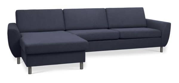 Wendy set 8 3D XL sofa, m. chaiselong - blå polyester stof og børstet aluminium