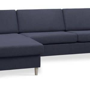 Wendy set 8 3D XL sofa, m. chaiselong - blå polyester stof og natur træ