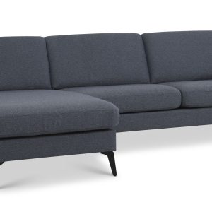 Ask sæt 51 3D sofa, m. chaiselong - navy blå polyester stof og Eiffel ben