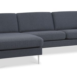 Ask sæt 51 3D sofa, m. chaiselong - navy blå polyester stof og børstet aluminium