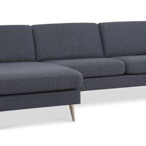 Ask sæt 51 3D sofa, m. chaiselong - navy blå polyester stof og natur træ
