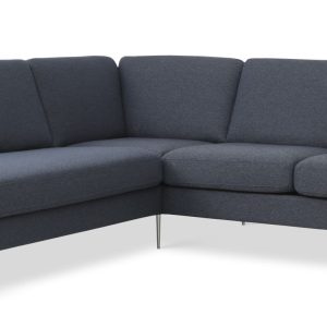 Ask sæt 52 lille OE sofa, m. venstre chaiselong - navy blå polyester stof og børstet aluminium