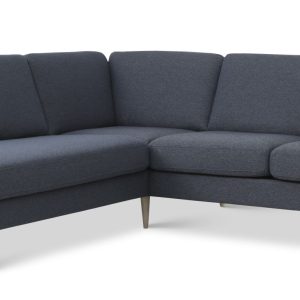 Ask sæt 52 lille OE sofa, m. venstre chaiselong - navy blå polyester stof og natur træ