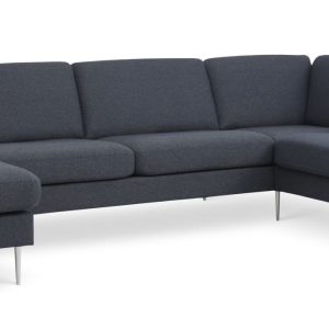 Ask sæt 55 U OE sofa, m. højre chaiselong - navy blå polyester stof og børstet aluminium