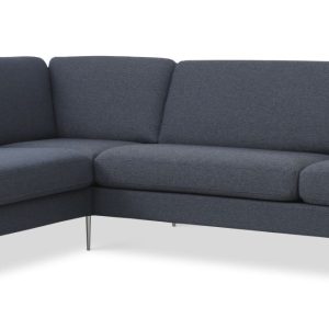Ask sæt 60 stor OE sofa, m. venstre chaiselong - navy blå polyester stof og børstet aluminium