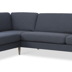 Ask sæt 60 stor OE sofa, m. venstre chaiselong - navy blå polyester stof og natur træ