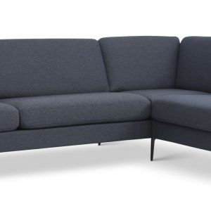 Ask sæt 61 stor OE sofa, m. højre chaiselong - navy blåt polyester stof og Eiffel ben