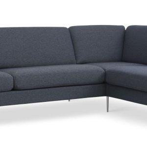 Ask sæt 61 stor OE sofa, m. højre chaiselong - navy blåt polyester stof og børstet aluminium