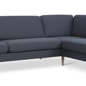 Ask sæt 61 stor OE sofa, m. højre chaiselong - navy blåt polyester stof og natur træ