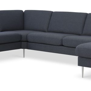 Ask sæt 56 U 2C3D sofa - navy blå polyester stof og børstet aluminium