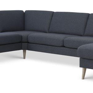Ask sæt 56 U 2C3D sofa - navy blå polyester stof og natur træ